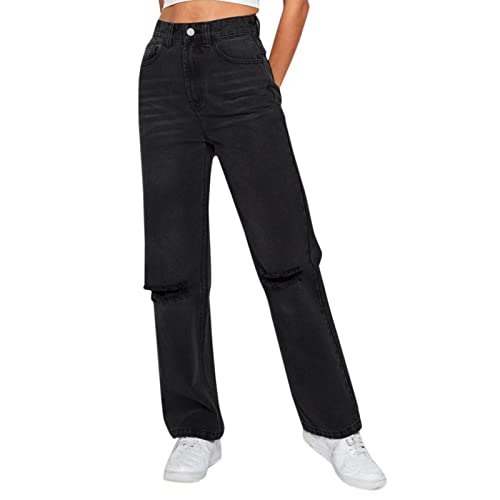 Darringls Damen Stretch Jeans mit Hoher Taille Weites Bein Hose Vintage Loose Straight Leg Denim Outdoor Stretch...
