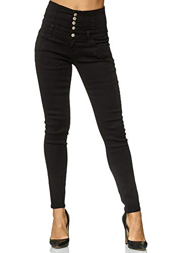 Elara Damen Jeans Stretch Skinny High Waist Chunkyrayan EL60 Schwarz-38 (M)