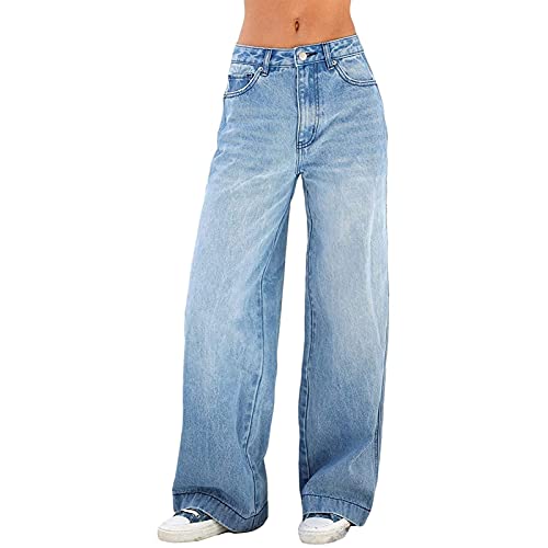 Sawmew Damen High Waist Jeans Y2K E-Girl Frauen Jeanshosen Gradient Baggy Jeans Vintage Wide Leg Jeans Schlaghose 90er...