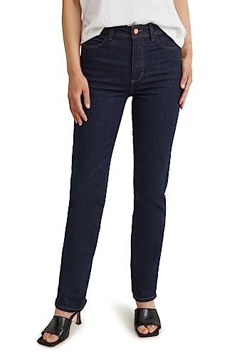 C&A Damen 5-Pocket Jeans Casual Straight High Rise/High Waist Stretch|Baumwolle|Polyester|Denim Jeans-dunkelblau 36...