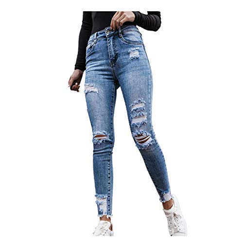 BIKETAFUWY High Waist Jeanshosen für Damen Jeans Hose mit Löchern Stretch Jeans Hosen Schmale Denim Hosen Knopf...