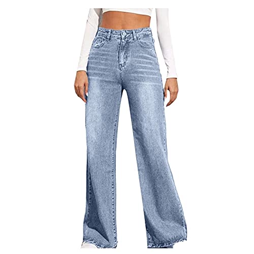 BIBOKAOKE Baggy Jeans Damen High Waist Straight Jeans Breites Bein Jeans Loose Gerade Hosen Bootcut Jeans Jeanshosen...